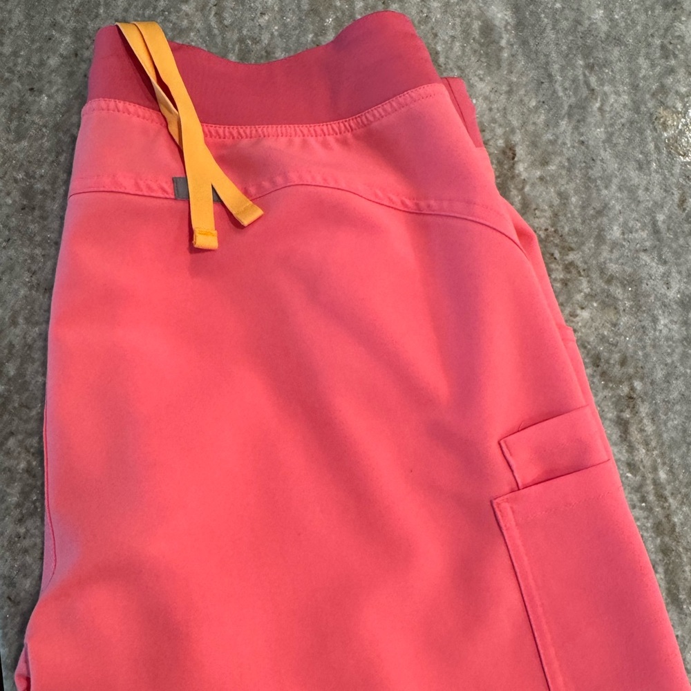 Figs Coral Pants with Yellow Accent